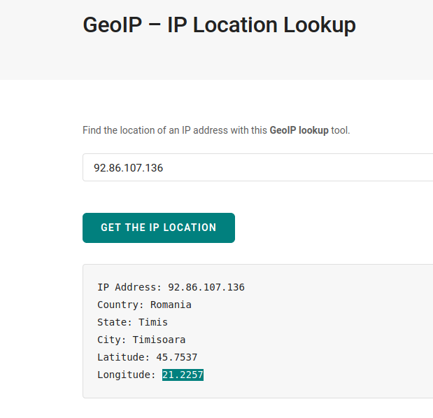 The output of a geo-ip search.